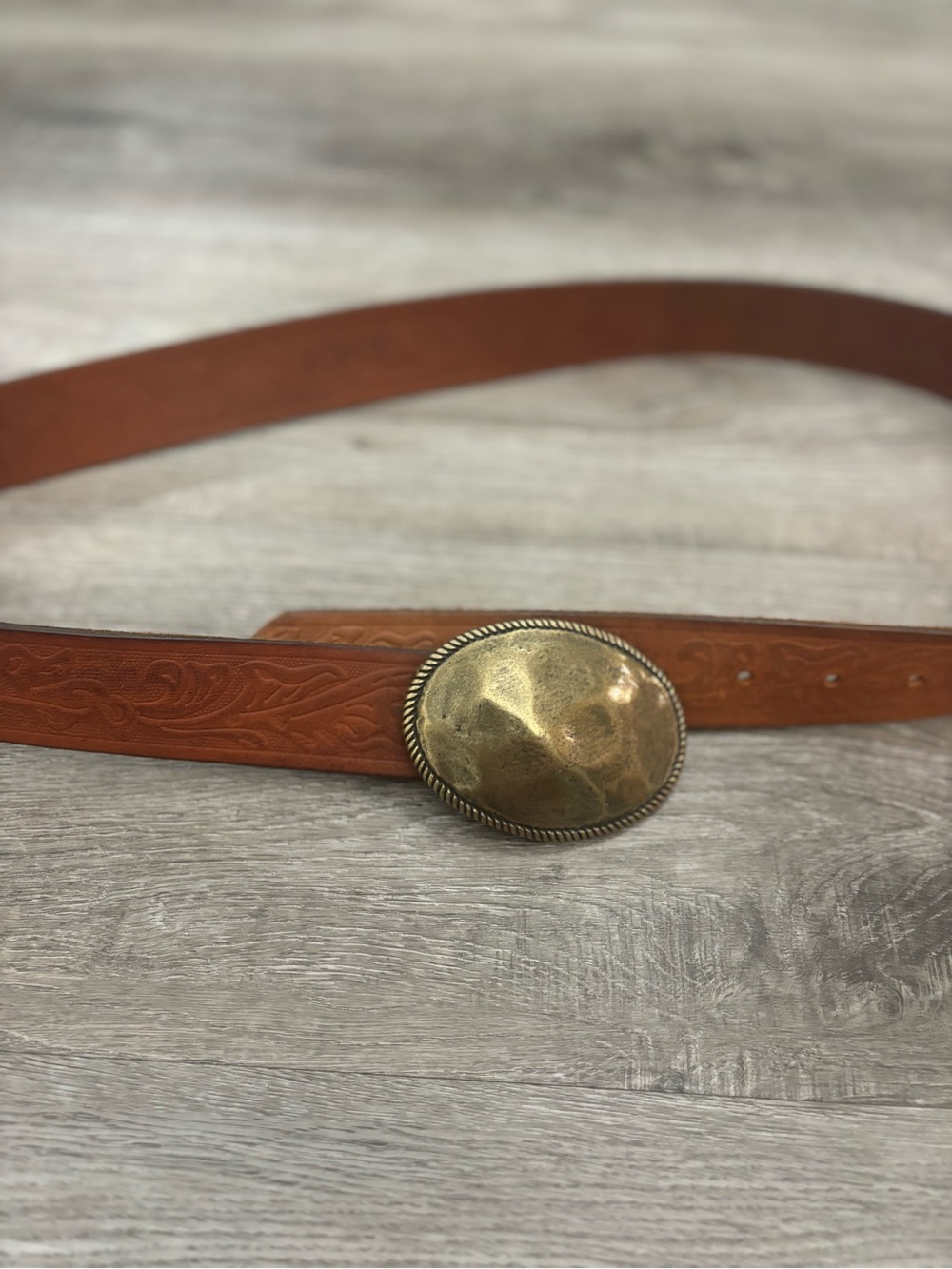 J.Crew Embossed Leather Belt with Brass Oval Buckle size L Large in Brown - Picture 4 of 9
